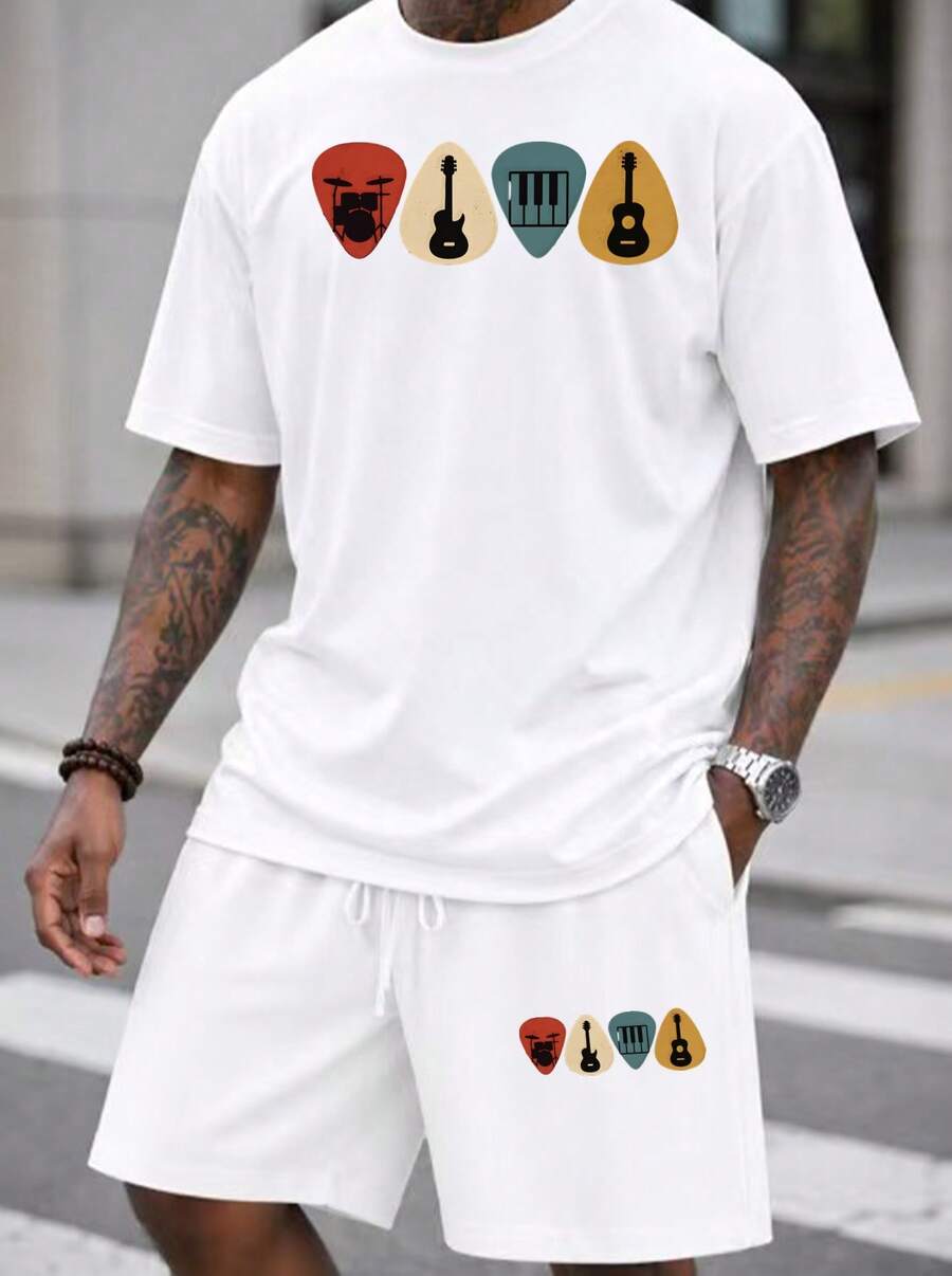 Musical Instrument Music - Herren 2-teiliges Oversize T-Shirt und Shorts